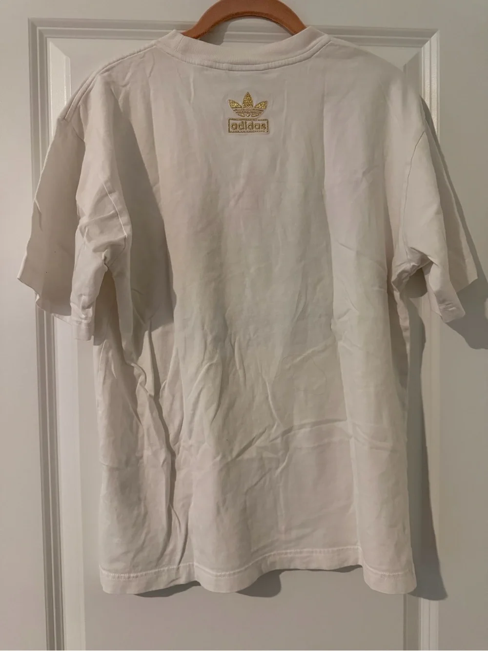 adidas White Tee with Red and Blue Trefoil Logo